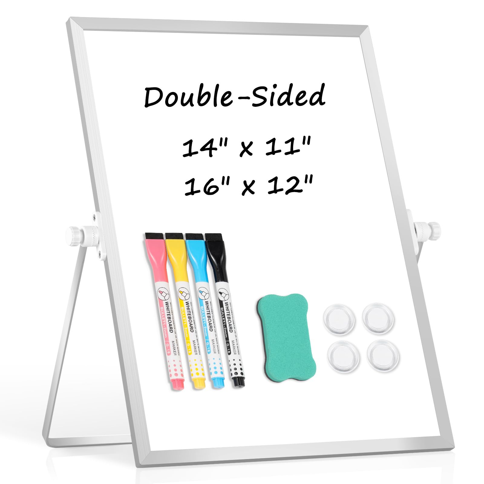 Photo 1 of AMUSIGHT Dry Erase Magnetic White Board(WHITEBOARD ONLY), 16" x 12" Double-Sided Desktop Whiteboard with Stand, Portable Small Whiteboard Set for Drawing, Office, Home, School
