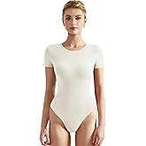 SUUKSESS Women Crew Neck Short Sleeve Thong Bodysuit Shirts Basic Top