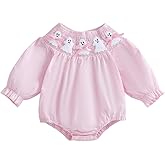 GOOCHEER Infant Baby Girl Halloween Outfit Ghost Embroidery Long Sleeve Romper Bodysuit Smocked Bubble Clothes