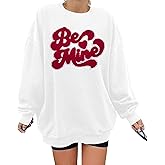 VILOVE Valentine Sweatshirts for Women Be Mine Glitter Patch Valentine Shirts Oversized Love Heart Holiday Outfits