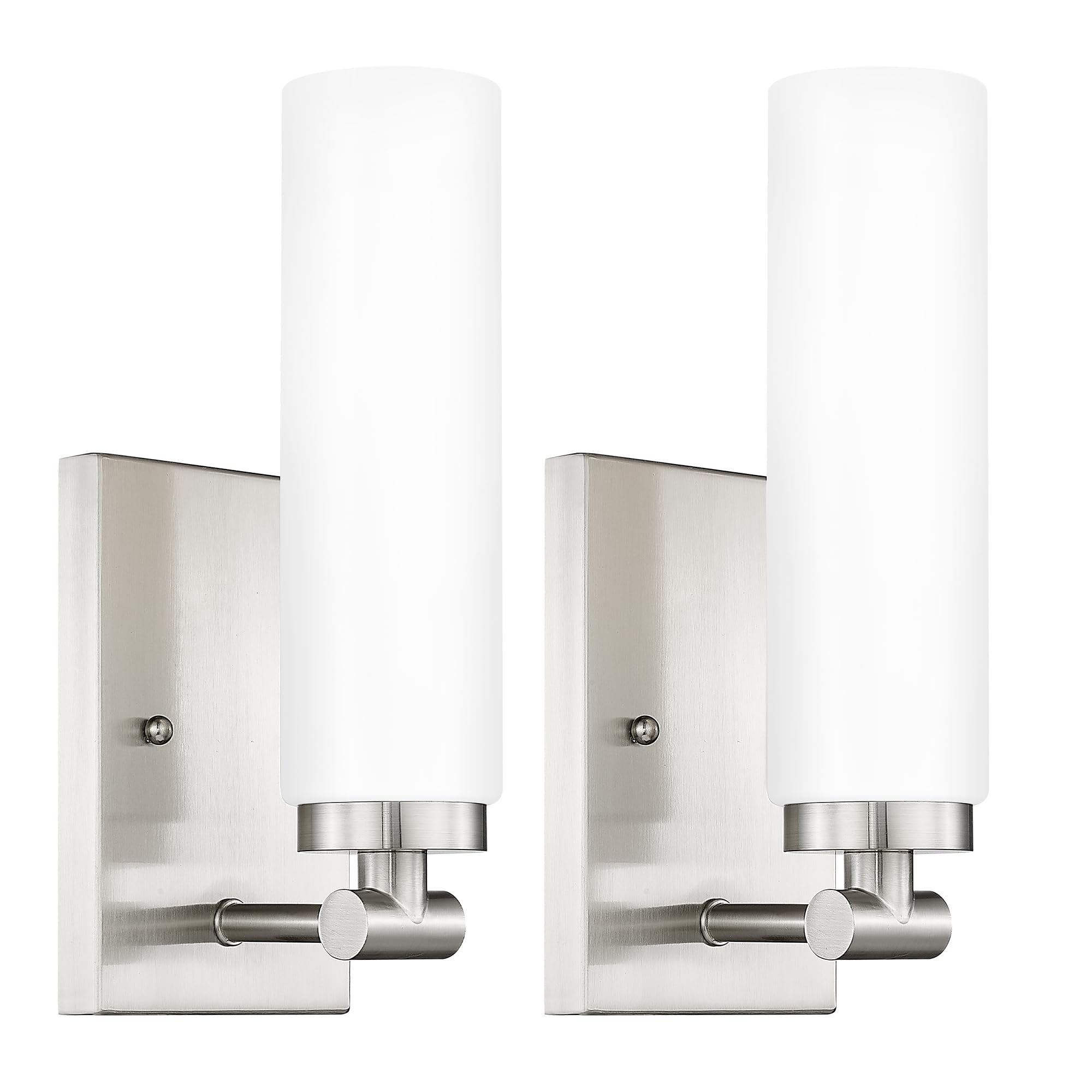 Photo 1 of Emak Brushed Nickel Wall Sconces, 2 Light Bathroom Light Fixtures with Milk Glass Shade, Modern Wall Lights for Bathroom, Mirror, Living Room, Bedroom, Gallery, WS086-BN-ML-2PK