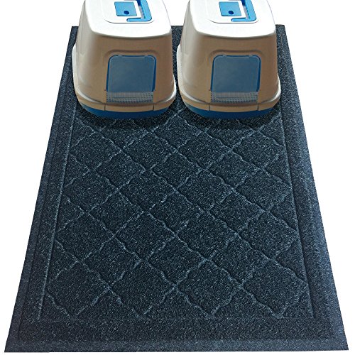 Easyology Jumbo Size Cat Litter Mat - (47 x 36 in) - Extra Large Scatter Control Kitty Litter Mats for Cats Tracking Litter Out of Their Box - Soft to Paws- (Patent Pending) (Black)