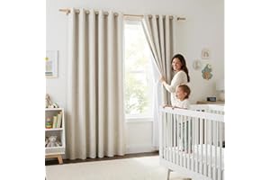 NICETOWN Natural 100% Blackout Linen Curtains 84 inch Long Burg for Living Room, 2 Panels, 52" Wide, Farmhouse Thick Completely Blackout Window Treatment Thermal Insulated Warm Drapes for Winter