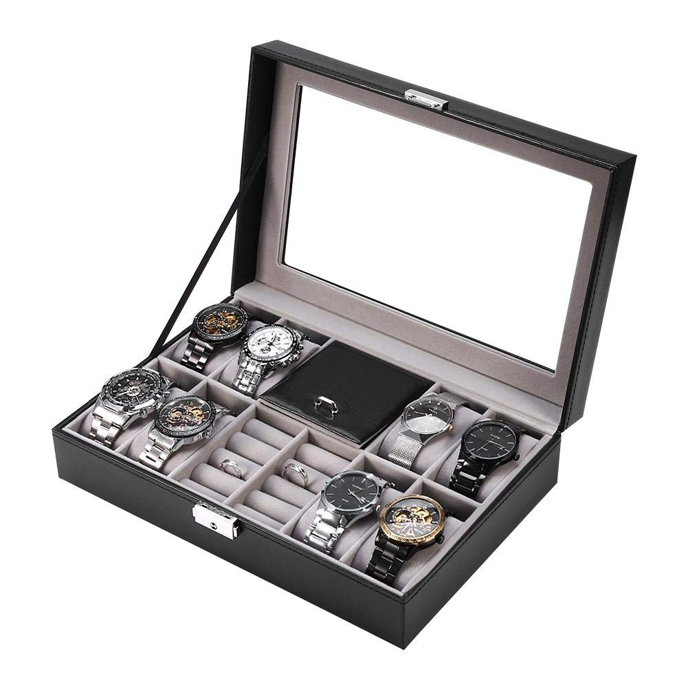 Watch Showcase, Watch Showcase Watch Ring Box, Multifunctional 8 Slots + 2 Grid Watch Showcase Ring Jewelry Storage Box Organizer Watch Box Showcase For Storing Rings Earrings(F2)