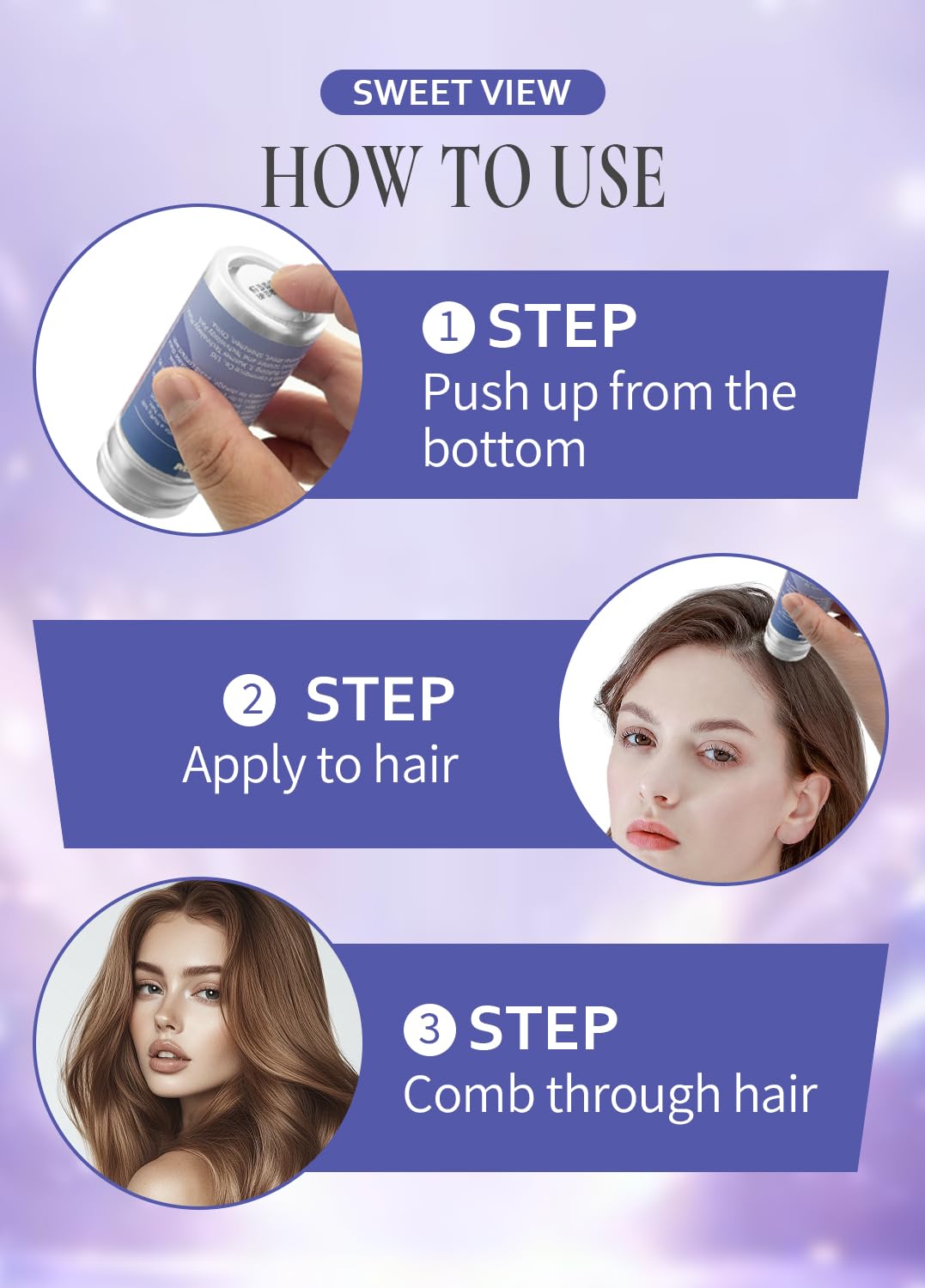 Hair Wax Stick & Slick Back Hair Brush for Tame Flyaways, Frizz, Sleek Ponytail, Buns | Pomade/Balm/Gel Stick for Woman, Styling Accessories for Girls, Kids
