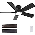 Tinxumb 42" Ceiling Fans with Lights and Remote, Low Profile Flush Mount Modern Ceiling Fan for Bedroom, Kitchen, kids room, 6 Speeds, Quiet DC Motor, Super Bright