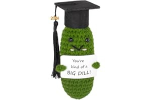 GIFTIARA 2024 Graduation Emotional Support Pickle & Hat - Unique 4.73' X 1.97', Handmade Crochet Pickled & Animal Plush Dolls - Cute & Funny Gifts for Women & Men's Decorations