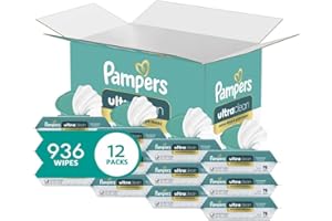 Pampers Ultra Clean Baby Wipes (Previously 'Free & Gentle'), 99% Water, Hypoallergenic, Unscented, 100% Plant Based, Plastic-Free, 936 Baby Wipes Total (12X Flip-Top Packs) [Packaging May Vary]