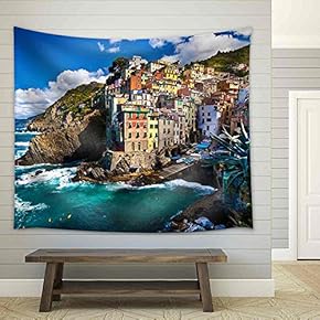 Riomaggiore, a Fisherman Village in Cinque Terre, Italy - Fabric Wall Tapestry Home Decor - 51x60 inches