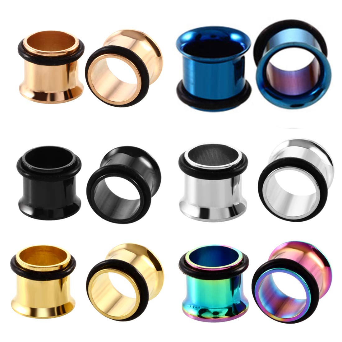 6mm-20mm Ear Tunnels Plugs Stretchers - HuaCan 12Pcs Flesh Tunnels Expanders Stainless Steel Single Flared for Men Women