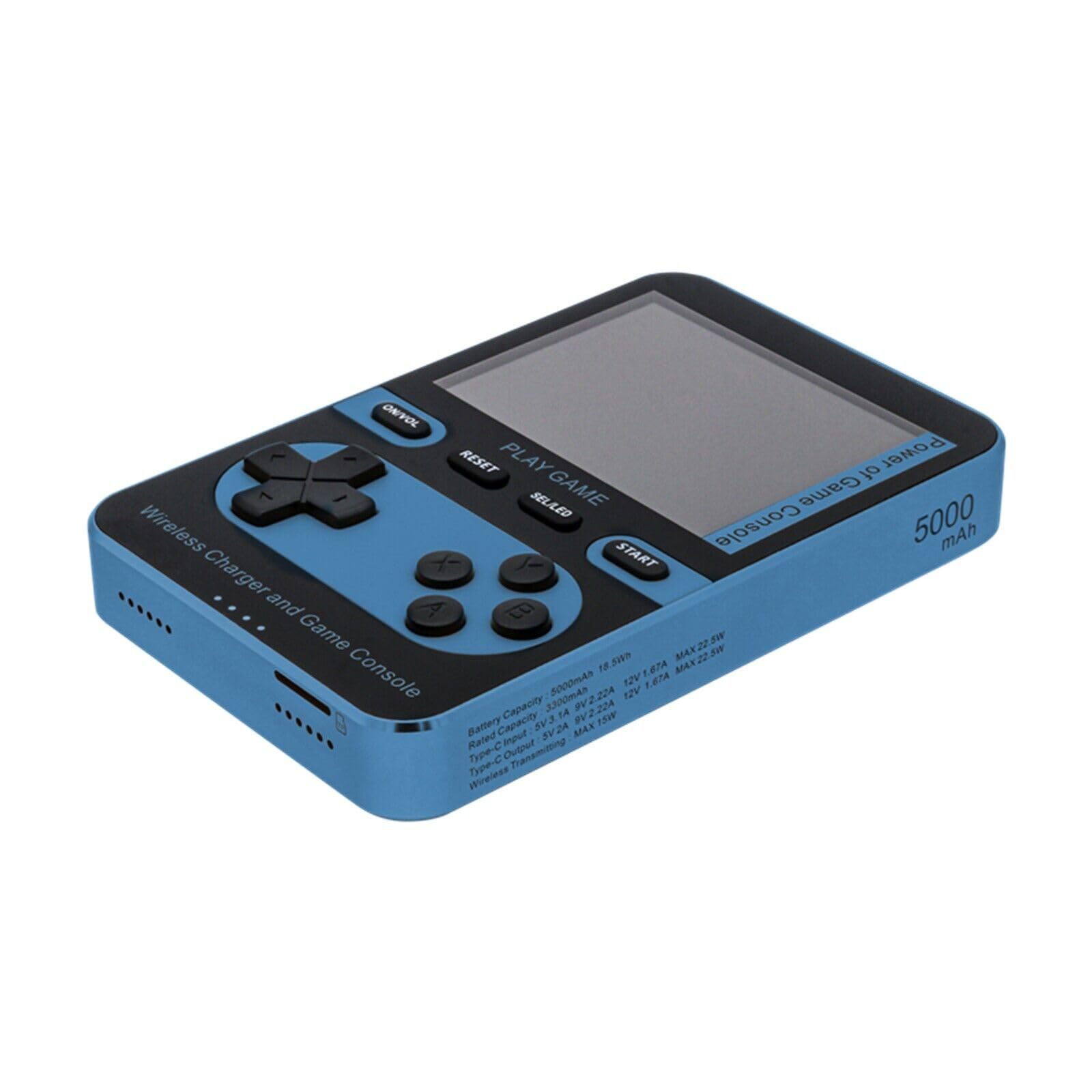 Kastar 2 in 1 Handheld Video Game Console Built-in 500 Classic Mini Games with 5000mAh Battery Pack Magnetic Power Bank Wireless Charger Max 15W【Color: Blue】