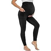 Happy.angel Maternity Leggings with Pockets Over The Belly - Soft Stretchy Yoga Pants for Pregnancy Workouts & Office