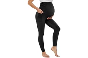 Happy.angel Maternity Leggings with Pockets Over The Belly - Soft Stretchy Yoga Pants for Pregnancy Workouts & Office