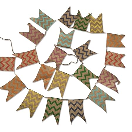 G2PLUS 3.7M Leinen Wimpel Hessischen Girlande Vintage Rustikal Süße Bunting Wimpelkette Farbenfroh Wimpeln für Draußen Hochze