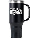 Onebttl Dog Dad Gifts for Men, The Dogfather, 40oz Stainless Steel Travel Mug Tumbler with Handle, Lid and Straw for Dog Dad, Dog Lover, Owner, Black