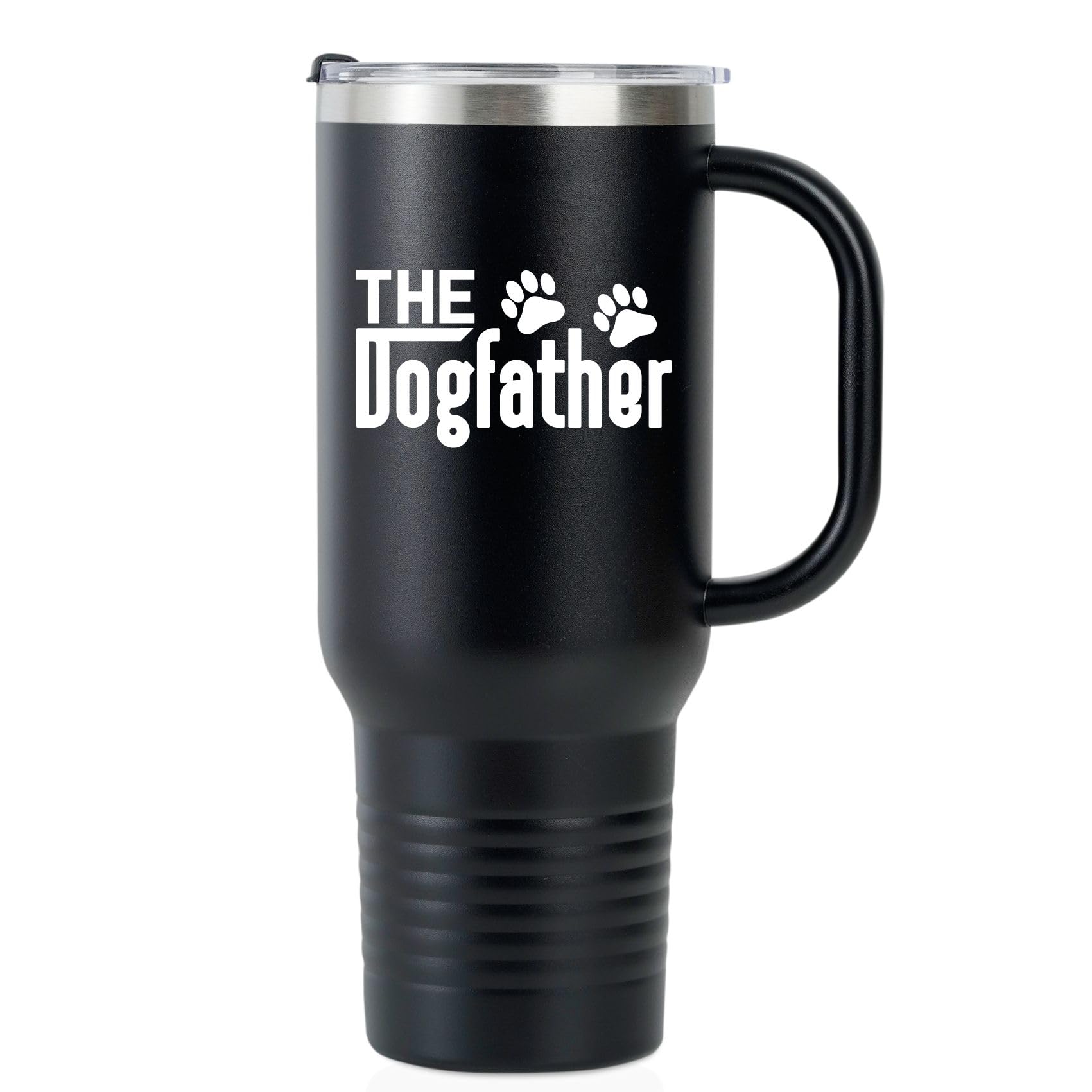 Onebttl The Dogfather - 1180ml Stainless Steel Travel Mug Tumbler With Handle, Lid and Straw for Dog Dad, Lover, Owner - Black