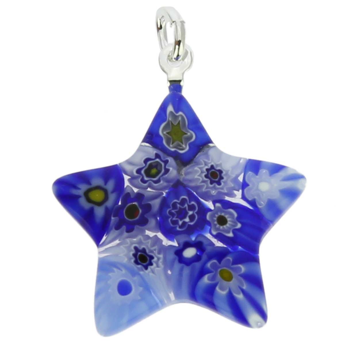 Glass Of Venice Murano Glass Millefiori Star Pendant - Blue