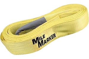 Mile Marker 19315 Single Yellow 3" x 15′ Recovery Strap for Heavy Duty Use - Rated to 30,000 Pound Capacity - Ensures User Safety with Built in Blue Lines