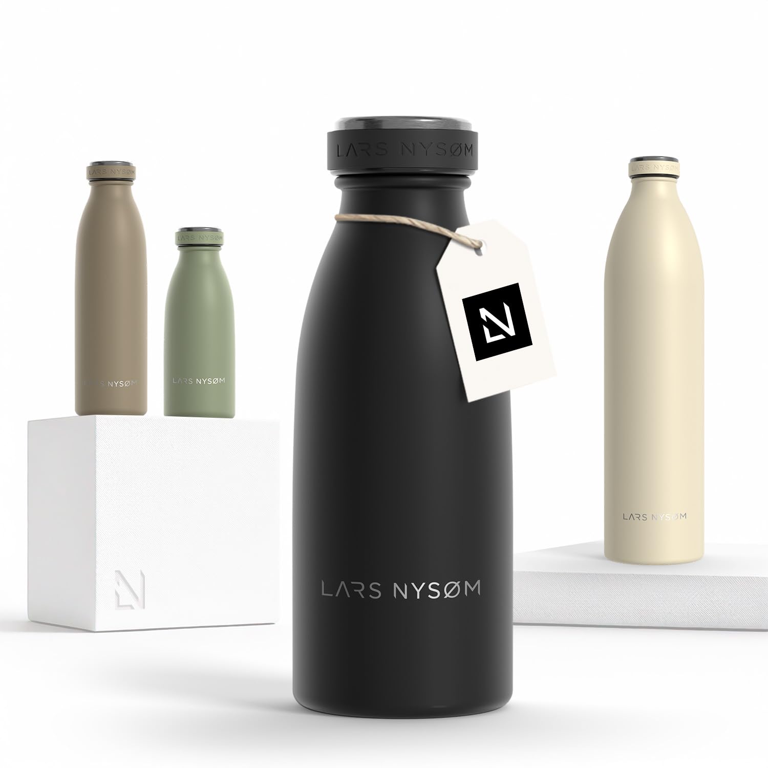 LARS NYSØM Stainless Steel Insulated Water Bottle 350ml, 500ml, 750ml, 1L, 1 5 Liter|nsulated Thermo Flask for Hot and Cold Beverages | Leakproof Drinking Bottle (Carbon Black, 350ml) — image 1
