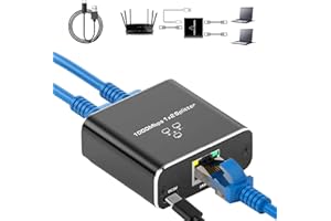 Pushua Gigabit Ethernet Splitter 1 to 2 High Speed, 1000Mbps Internet Splitter 1 in 2 out, LAN Splitter with USB Power Cable, RJ45 Splitter for Cat5/5e/6/7/8 Cable(2 Devices Simultaneously Networking)