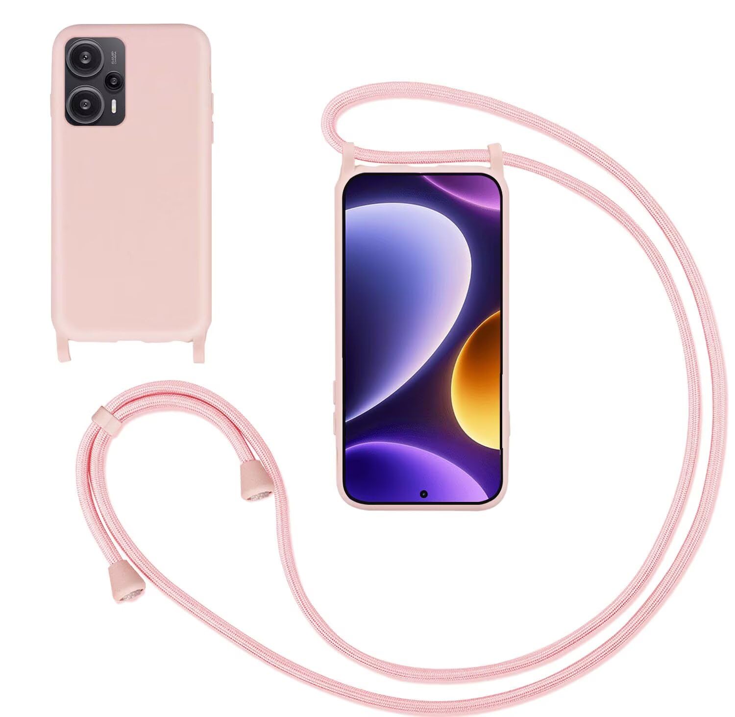 GoodcAcy Cover with Necklace for Xiaomi Redmi Note 12 TURBO 5G, Liquid Silicone Case with Lanyard for Galaxy A54, Case with Adjustable Necklace Case with Strap for Xiaomi Poco F5, Pink