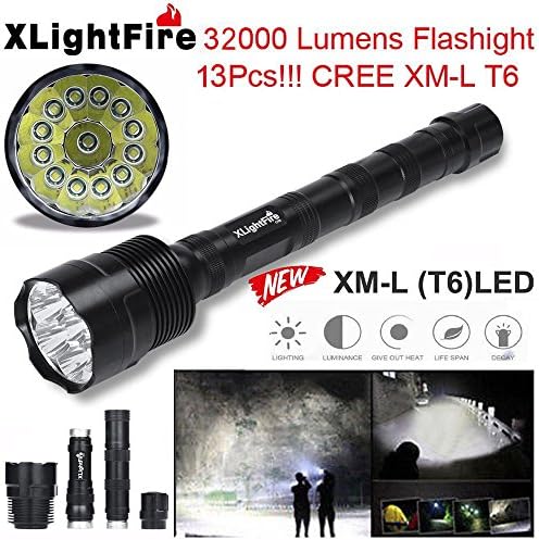 LED Tactical Flashlight,ZIYUO 32000 Lumens 13x CREE XML T6 LED Flashlight,5 Mode adjustable Long Aluminum Tactical Flashlight 18650 batteries powered for outdoor hunting camping(No batteries)