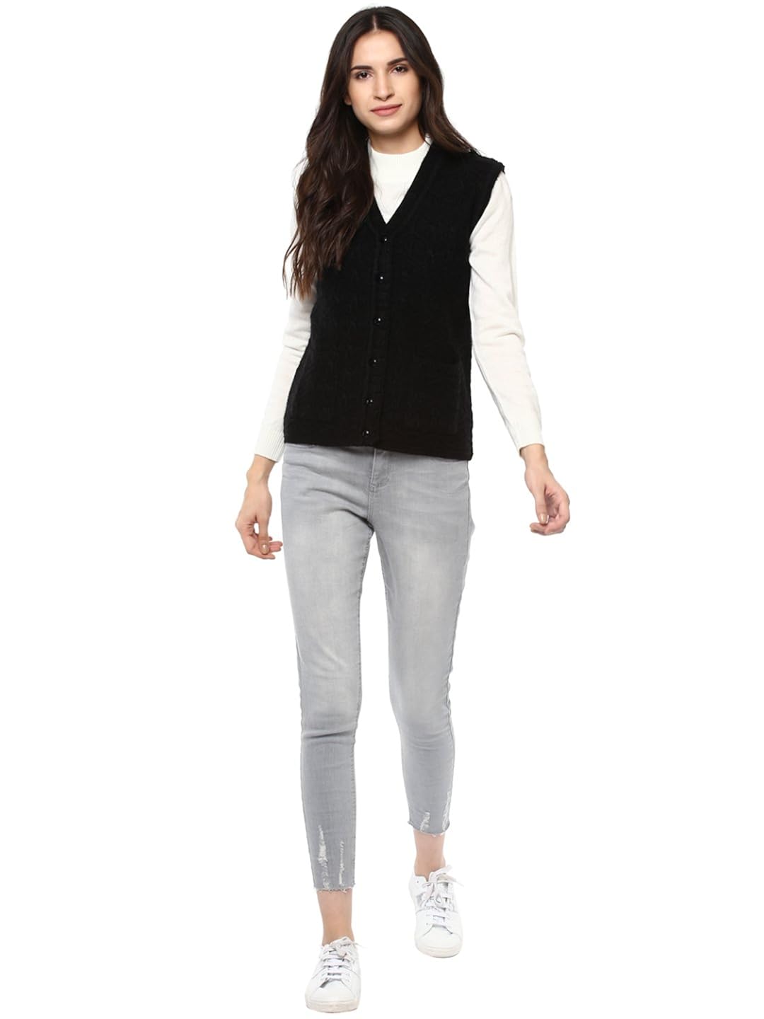 cayman women black self-design cardigan