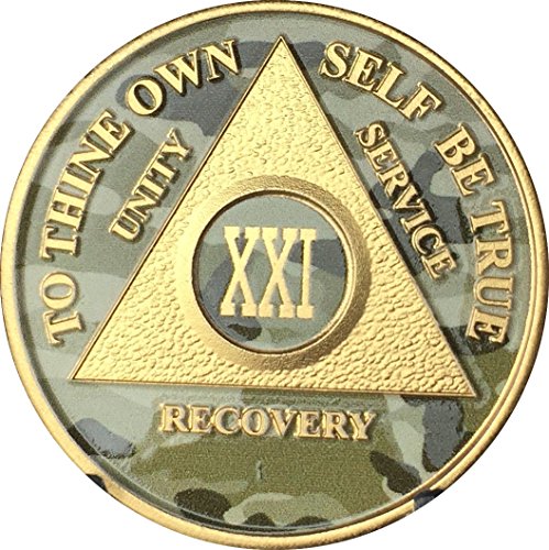 21 Year AA Medallion Camo Gold Plated Anniversary Chip Camouflage Color