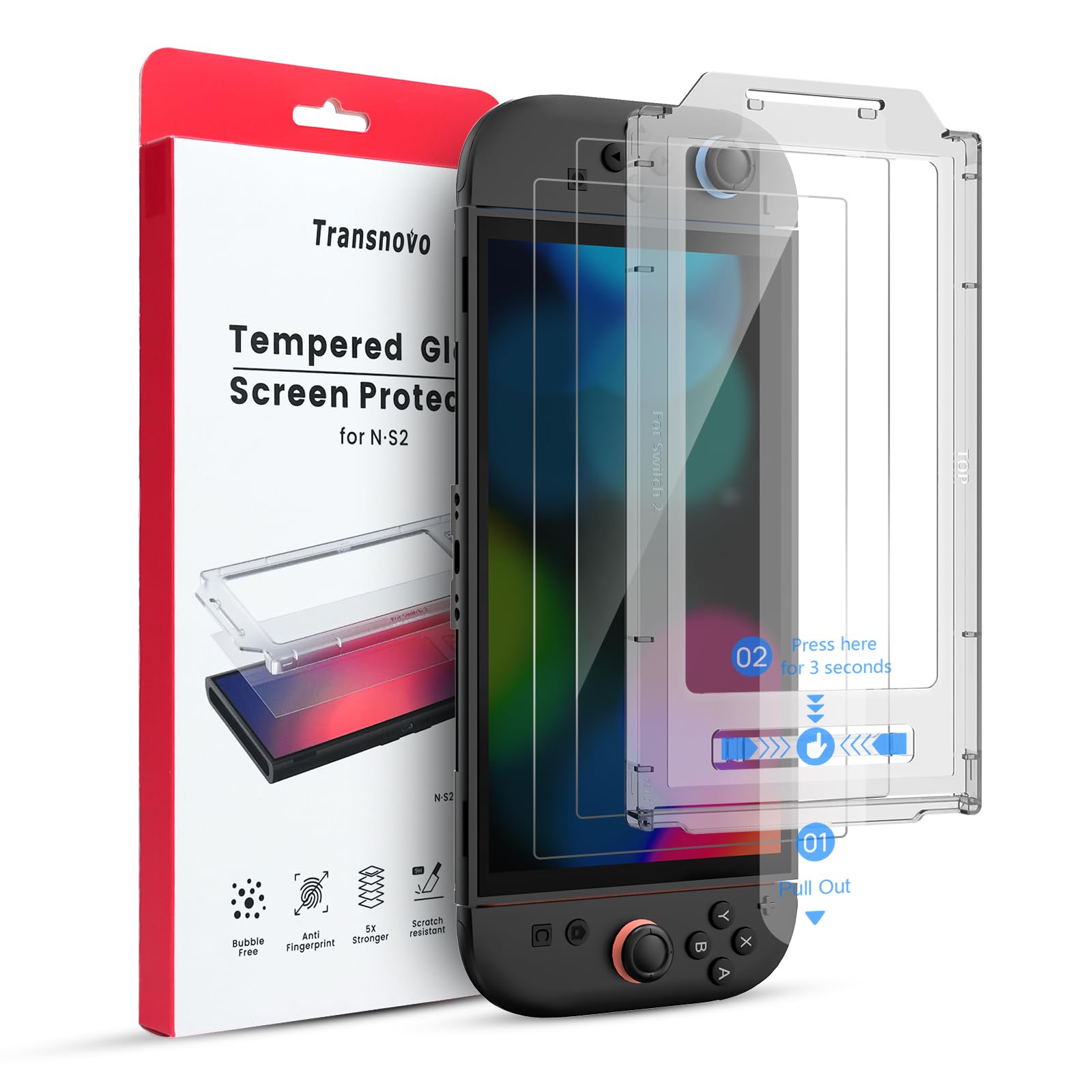 Photo 1 of TRANSNOVO Screen Protector Compatible with Nintendo Switch 2 2025 [9H Hardness] Tempered Glass Easy to Install Auto-Alignment, Bubble-Free, Anti-Scratch, HD Clear Skin Accessories [2-Pack]