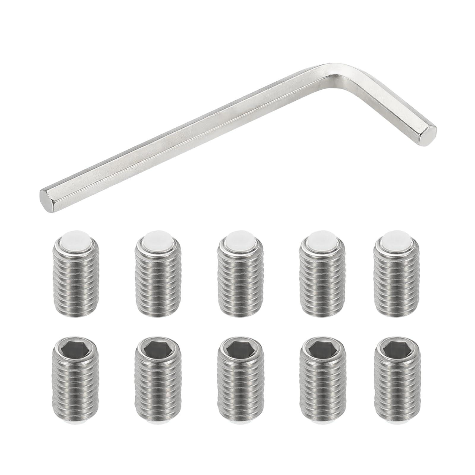 PATIKIL M12x20mm NyLon Tip Grub Screw, 10pcs 304 StainLess SteeL Metric Hex Socket Head Cup Point BoLt Anti SLip InternaL Hex Drive Hardware with l Key Wrench — image 1
