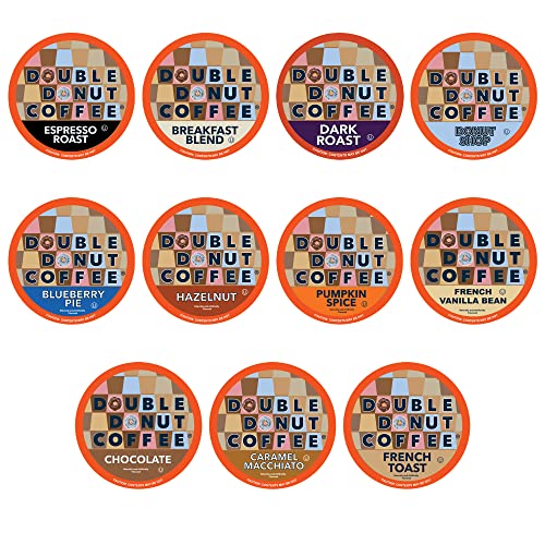 Double Donut Coffee Variety Pack Sampler Assorted Medium Roast, Dark