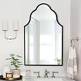 Chende Black Bathroom Mirror for Over Sink, 32"X20" Arched Mirrors with Scalloped Wooden Frame, Elegant Decorative Mirror for