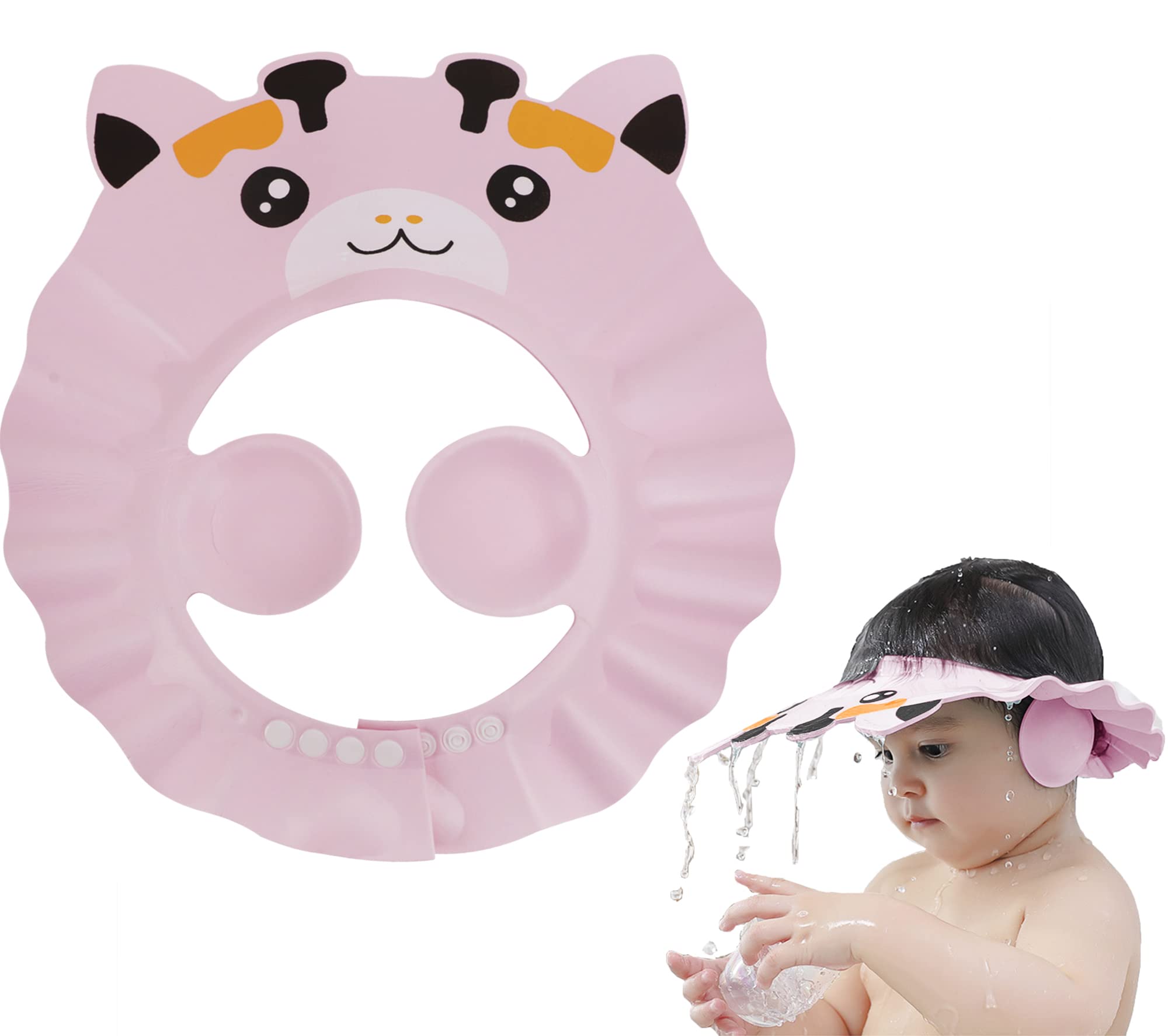 Baby Shower Cap Toddler Shampoo Bath Cap Hair Washing Shampoo Shield Visor Cap Adjustable Bath Shower Protector Cap Waterproof Protection Bathing Caps for Kids Children Infants Care, Pink
