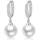 Pearl Gold Earrings for Women 14K White Gold Plated Cubic Zirconia pearl Hoop earring Gifts for Women