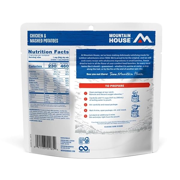 MOUNTAIN HOUSE CHICKEN & MASHED POTATOES | FREEZE DRIED BACKPACKING & CAMPING FOOD | GLUTEN-FREE | 2 SERVINGS