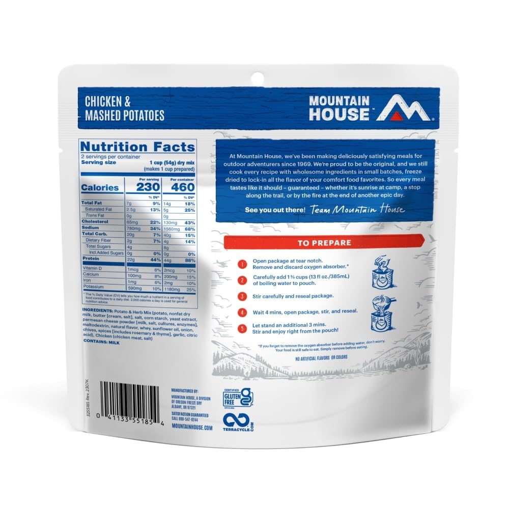 Mountain House Chicken & Mashed Potatoes | Freeze Dried Backpacking & Camping Food | 2 Servings | Gluten-Free