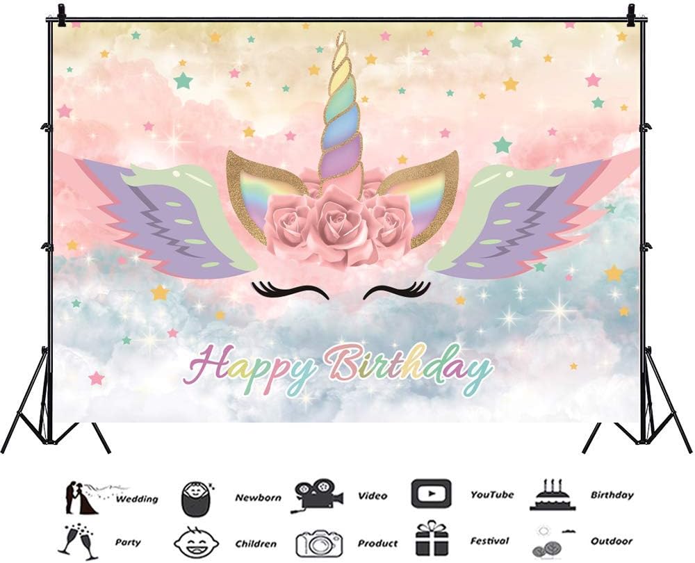 Accessories 7x5ft Birthday Backdrop Colorful Unicorn Angel Wings Flower  Stars Dreamy Cloud Decor Kids Happy Birthday Photography Background Boys  Girls Children Party Banner Decor Portrait Props avenueeventgroup.com
