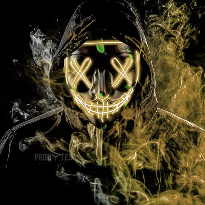 Scary Glow Mask - Purge Anarchy, Anonymous, Horror, Hostel, Saw, Halloween, Cosplay, Rave Party, Masquerade, Festival, Carnival, 3 Modes NEON LED Light Up, One Size, Scare, Dare, HDPE, Colour Choice