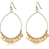 LILIE&WHITE Worn Gold Earrings For Women In Round Disc Matte Gold And Silver Earrings Two Tone Dangle Drop Earrings Fashion Boho Earrings Jewelry Gift