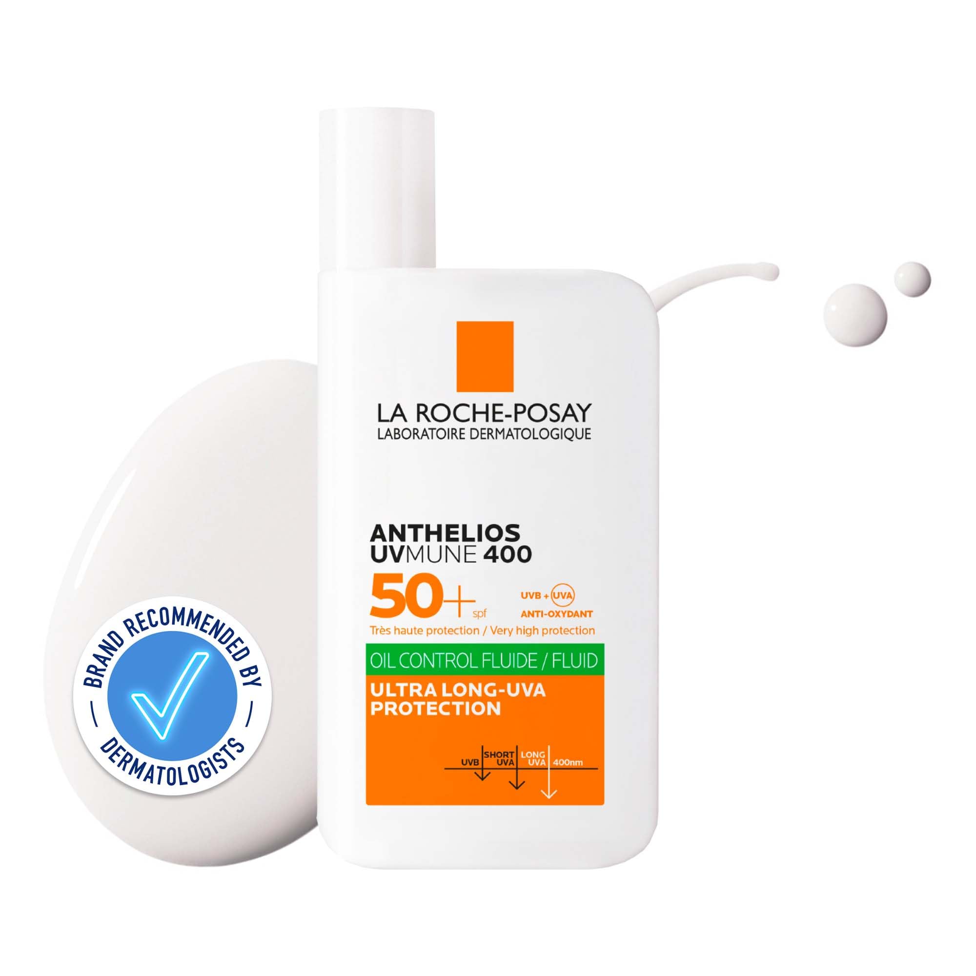 La Roche Posay Anthelios UVMune 400 Oil Control Invisible Fluid SPF50+, Mattifying Sunscreen For Oily Blemish-Prone Skin, Ultra Long UVA Protection, Sweat Resistant, Non-Comedogenic, 50ml