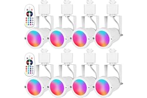 EAGLOD 12W RGB LED Track Light Heads,H Type RGBW Color Changing Track Lighting Head with Remote, 120V Multicolor Track Light for Accent,Halloween,Art,Party,Halo Type Rail Not Include 8 Pack (White)