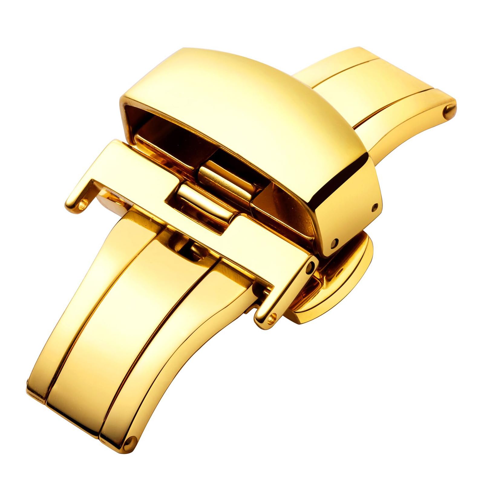 BINLUN Replacment Stainless Steel Push Button Buckle Deployment Butterfly Clasp for Leather Watch Bands Straps in Gold, Rose Gold, Silver, Black（Gold，18mm）