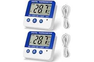 Fridge Freezer Thermometer Max/Min Memory Refrigerator Thermometer High & Low Temperature Alarms Settings with LED Indicator 
