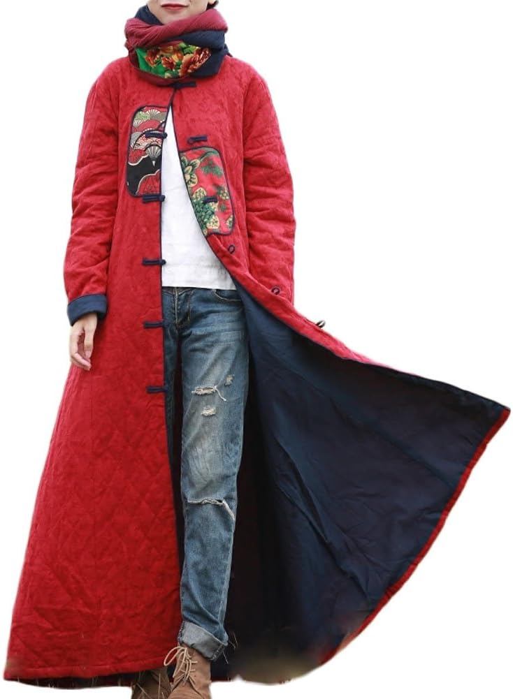 Women Trench Coat Chinese Style Quilted Casual Long Jacket