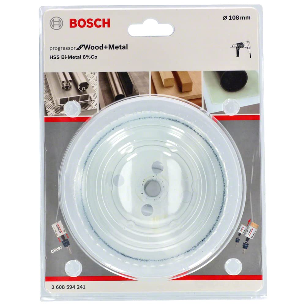 BOSCH Bi-Metal Hole Saw (for Wood and Metals, 8% Cobalt Alloy, Progressive Tooth Design, Ø 108 mm, Accessory Drills)