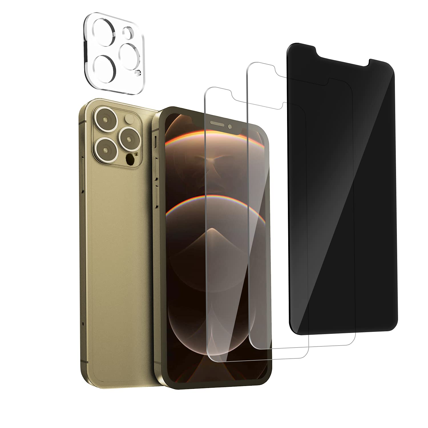 Pozlle Transparent HD Tempered Glass Film, Anti-peeping Protective Film，Suitable for iPhone 12 Pro Max 【6.7-inch】， Privacy Screen Protector, With Camera Lens Protector，4 packs