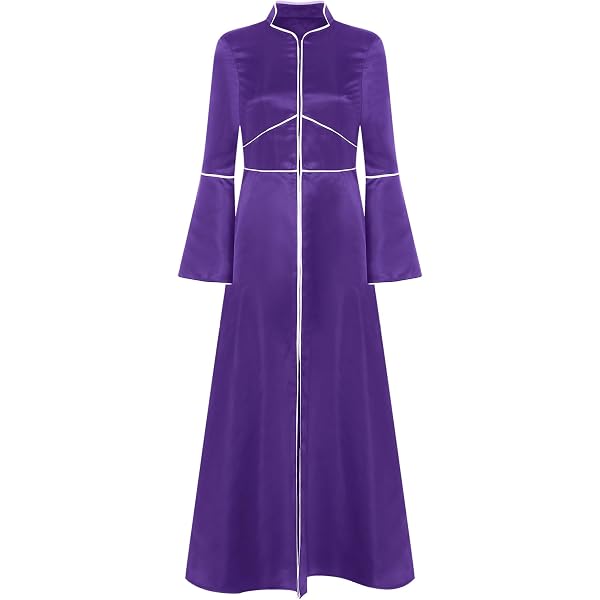 Women's Church Choir Robe Metallic Trim Clergy Robe Long Sleeve Button