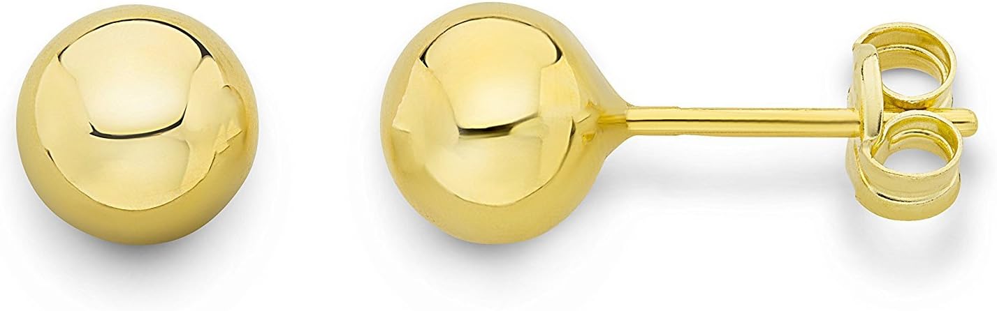 Ball Stud Earrings Women & Girls Italian Earrings 14 Carat 585 Yellow Gold