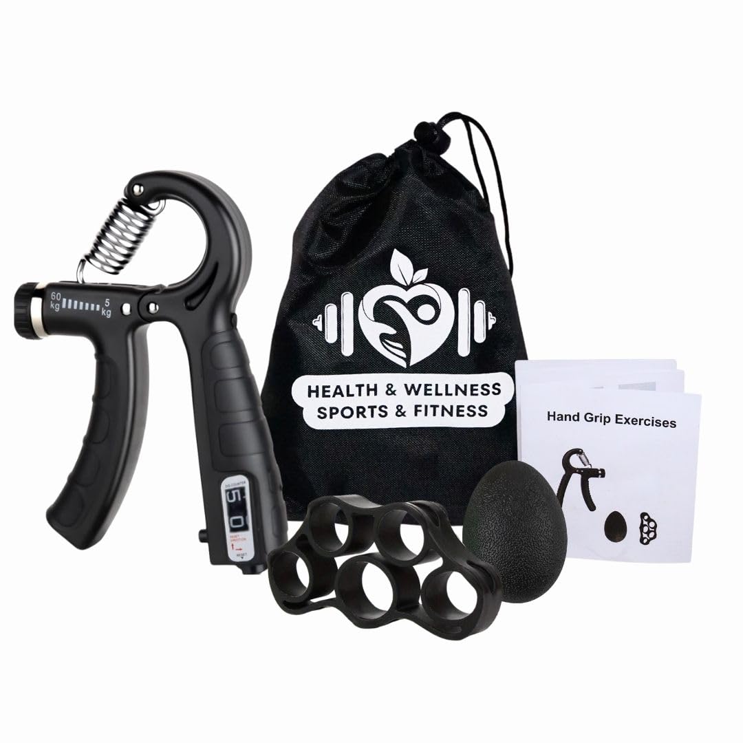 Grip Strengthener – 3 x Piece Home Gym, Strength Training Equipment. Forearm Strengthener/Hand Grips Strengthener Exercise Kit. An adjustable Hand Gripper (with counter), Stress Ball and Finger Band.