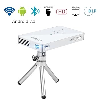 PTVDISPLAY Tragbarer Mini Beamer, 1080P Android 7.1 Wifi Smart Pocket-Videoprojektoren, 100ANSI DLP-Pico-Projektor mit Blueto